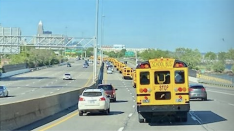 16 buses lined up for 2022 graduation