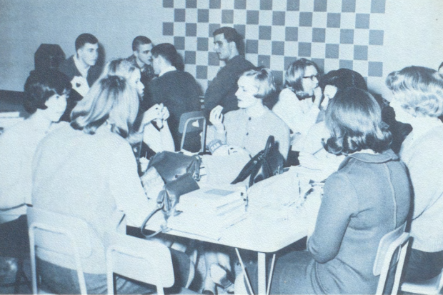 Photo from a scan of page 174 from the 1966 Mentor High School Yearbook, the first published in the new building (Mentor Public Library, Public Domain)